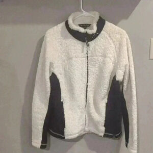 Avalanche wear Polartec fuzzy off‎ white black full zip up women's Xlarge